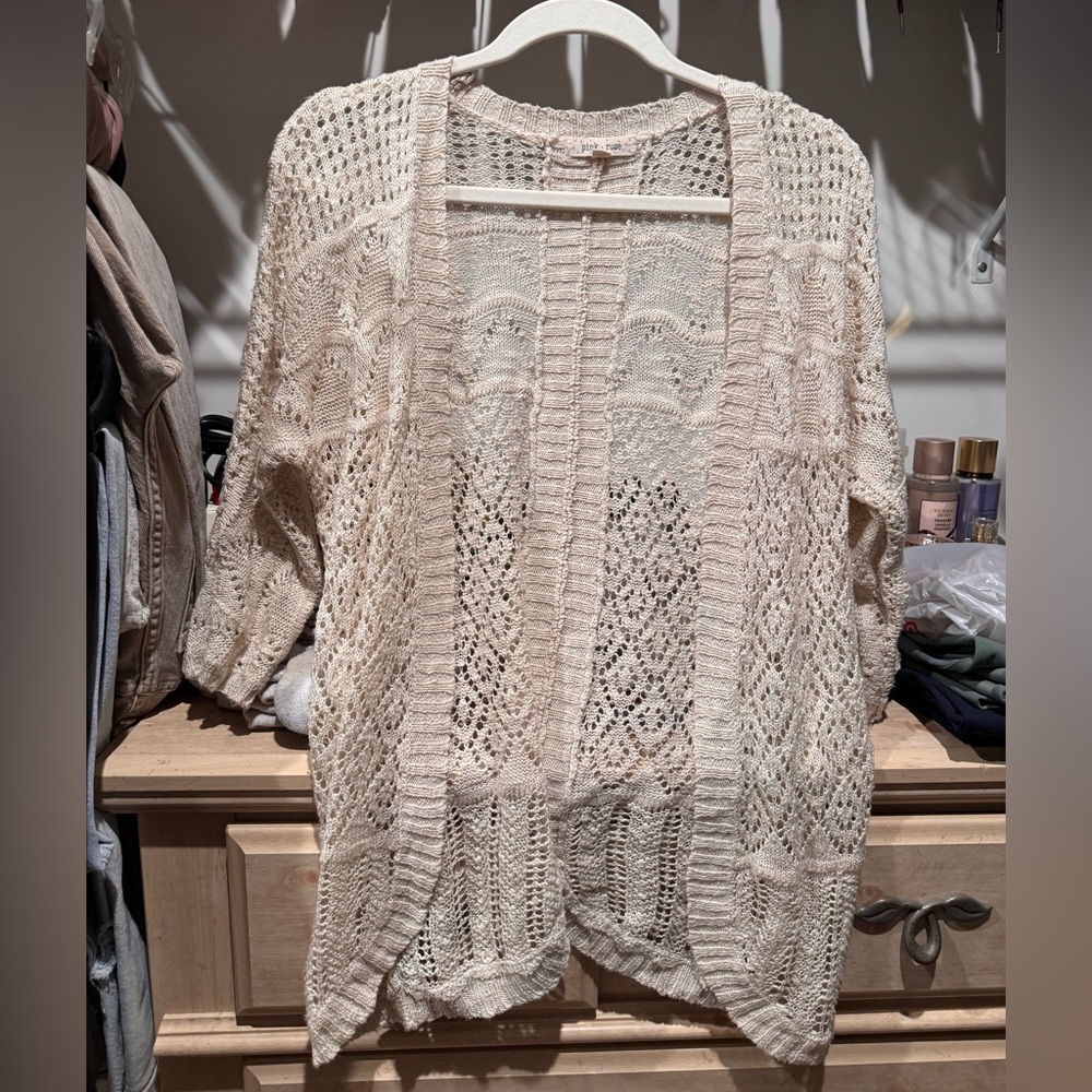 Pink Rose Cream Open-Knit Cardigan